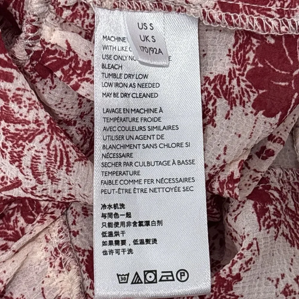 Free People Floral Mini Dress Small Red White Pleated Ruffle Hem Boho Festival